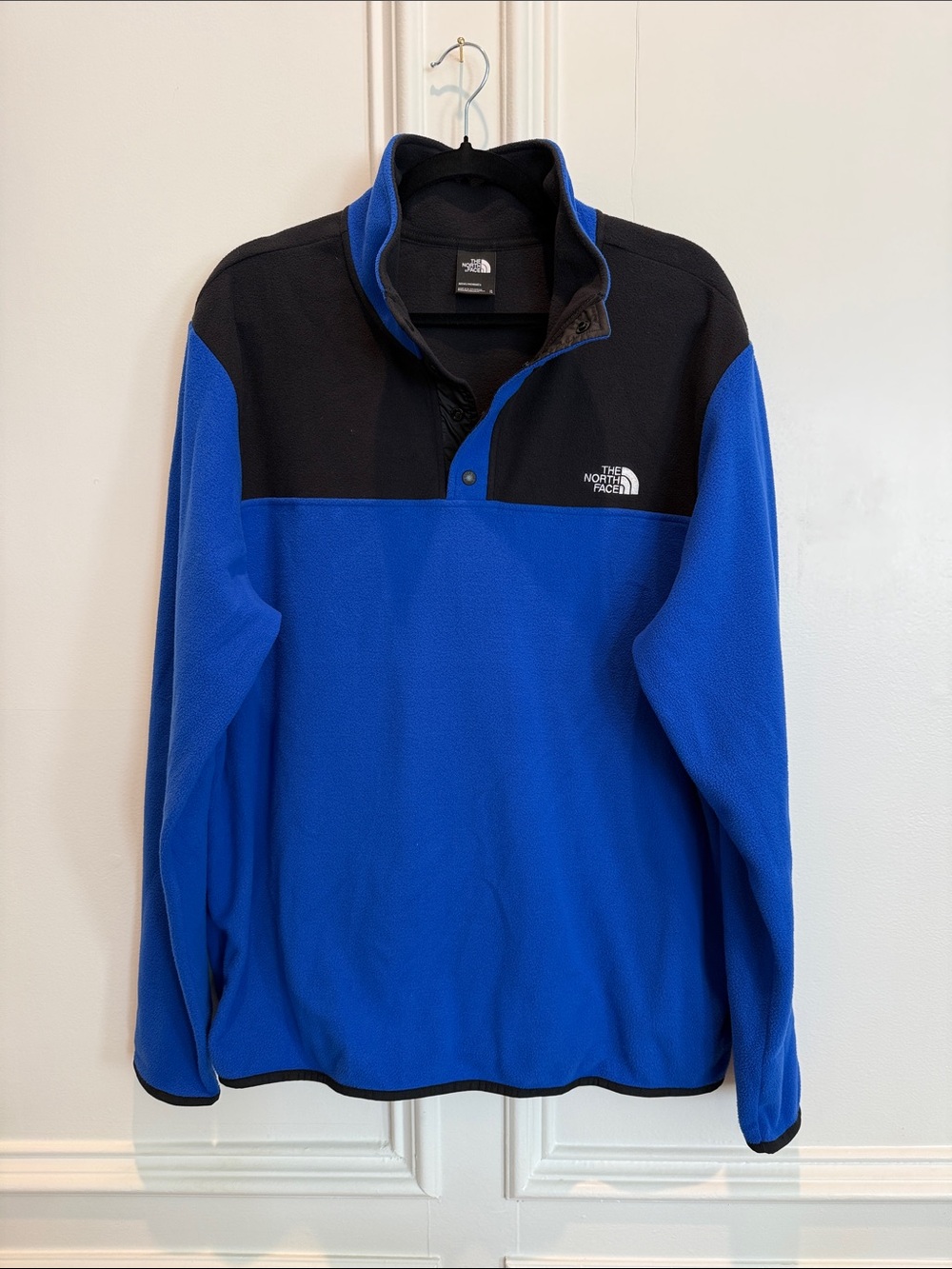 The North Face Blue and Black Snap-Front Fleece Pullover